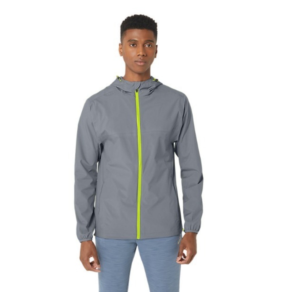 ASICS® (Men's 3XL) Waterproof Jacket in Sheet Rock/Lime Zest - $110